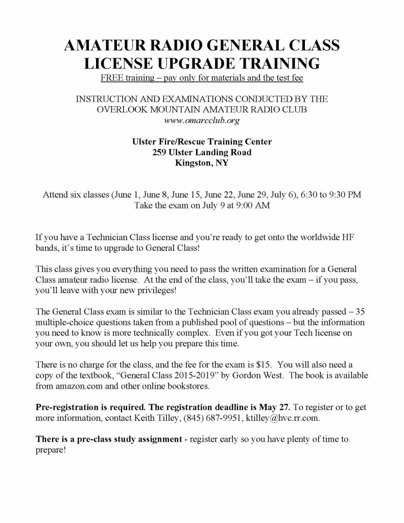 Amateur Radio General Class License Upgrade Training UlsterCorps