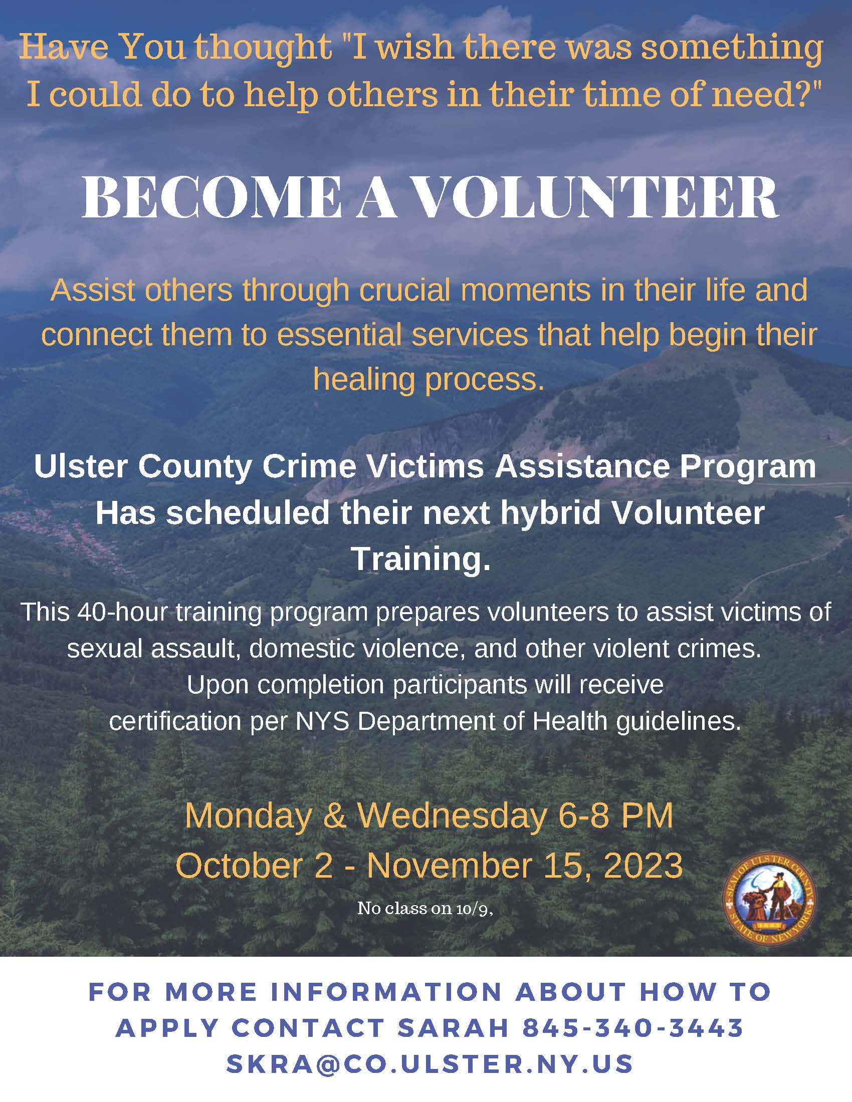Ulster County Crime Victims Assistance Program Volunteer Training
