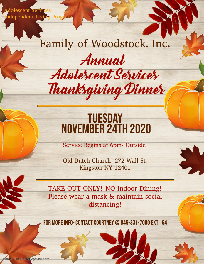 Family of Woodstock's  Annual Adolescent Services  Thanksgiving Dinner